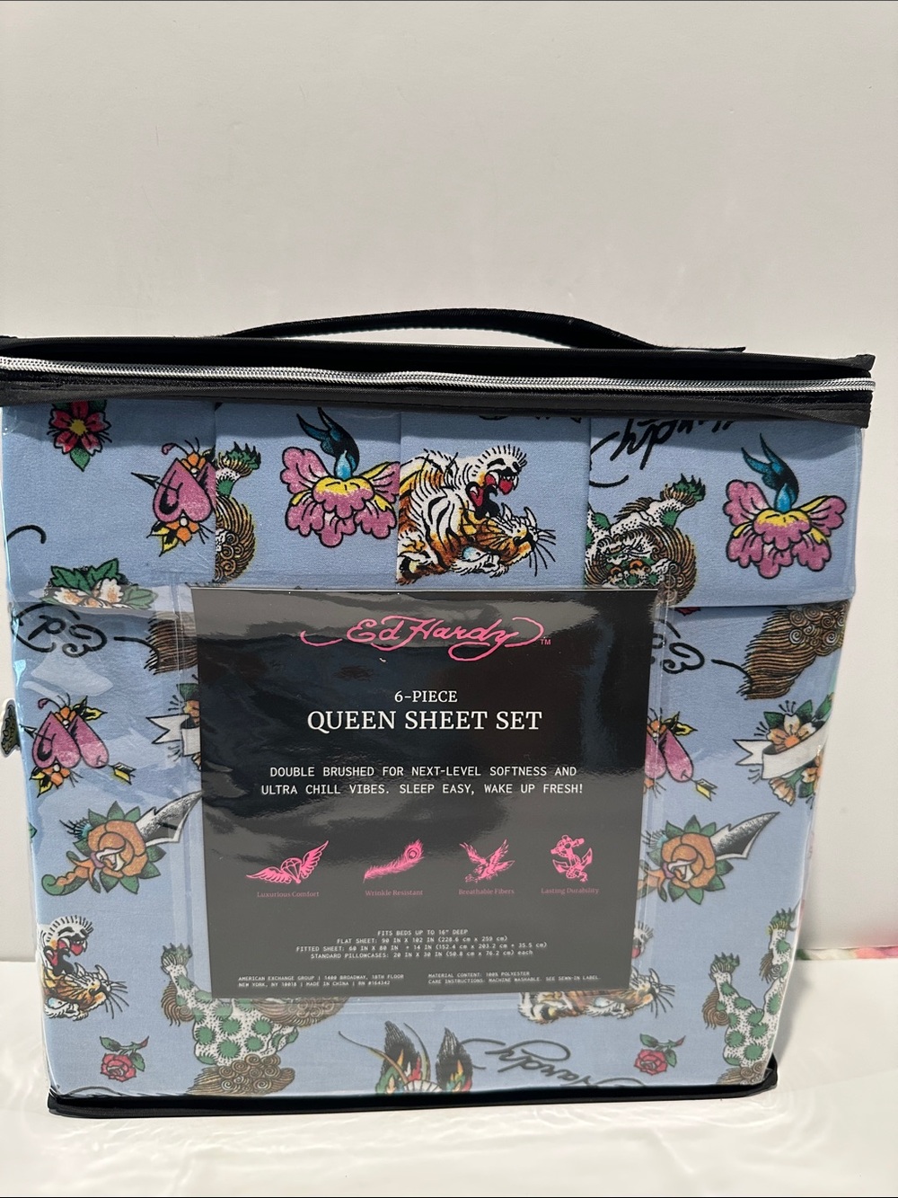 NWT Ed Hardy Tattoo Art Life  6 Piece Queen Sheet Set with 4 Pillowcases.